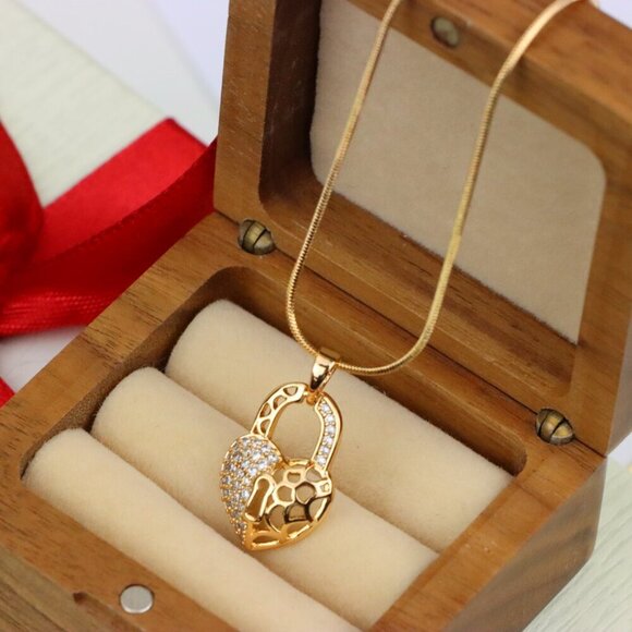 "Rose Gold Heart Lock Pendant with Crystal Accents and Cutout Design, XPPT1252 - Picture 8 of 12